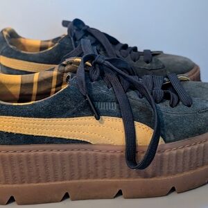 Fenty X Puma Green & Yellow Suede Platform Sneakers